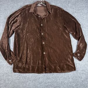 Vintage CP Shades Velvet Button Front Blouse Brown Women's Medium 100% Rayon